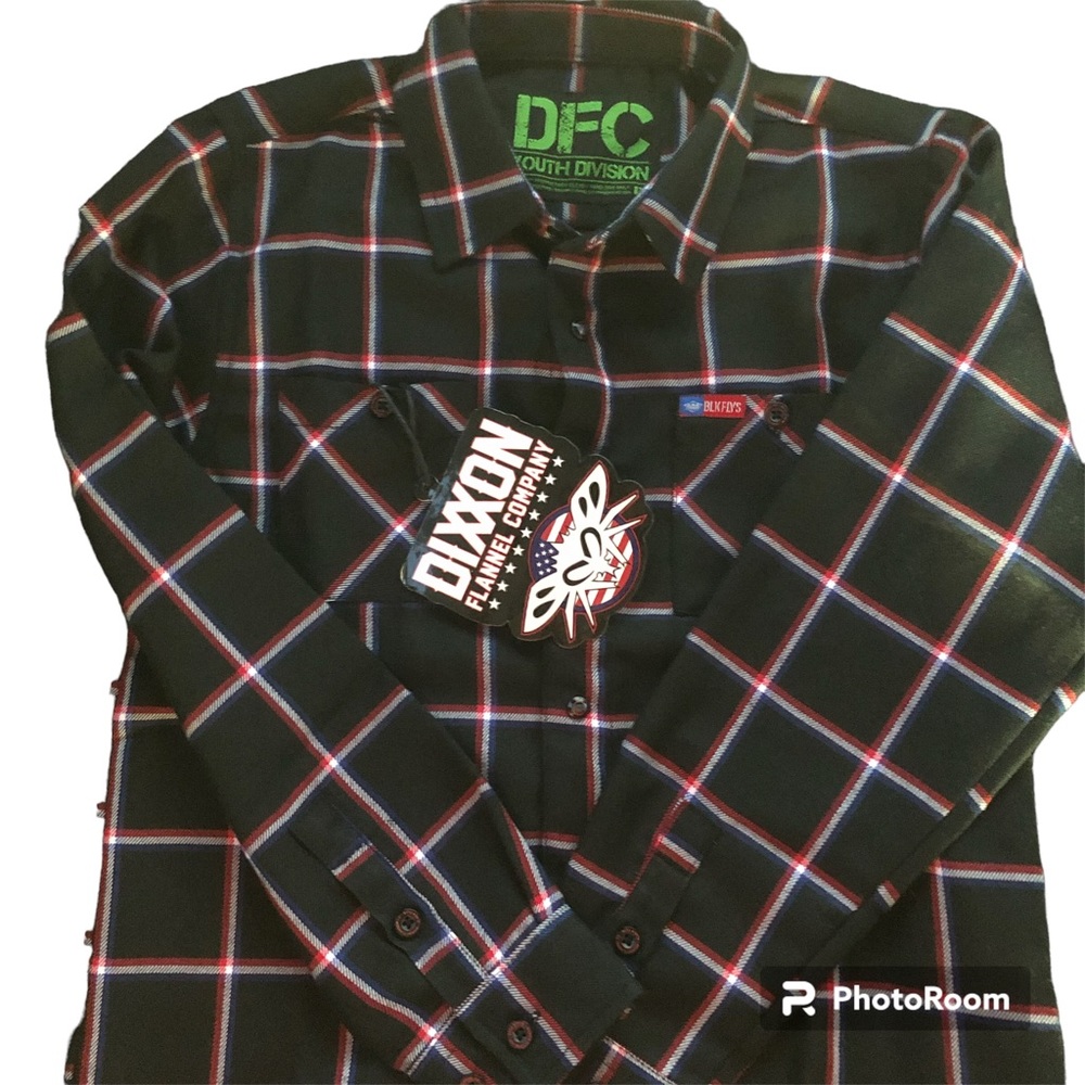 Boys youth dixxon flannel shirt long sleeve button snap size medium new